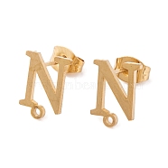 Ion Plating(IP) 304 Stainless Steel Stud Earrings, for Women, Letter N, 11x8.5mm, Hole: 1mm, Pin: 0.7mm(FIND-Q103-01N-G)