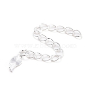 Brass Chains Extender, with Leaf Charms, Silver, 59x3mm(KK-Z018-07S)