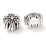 Tibetan Style Alloy European Beads, Large Hole Beads, Christmas Snowflake, Antique Silver, 12x10.5x9.5mm, Hole: 4.4mm, about 469pcs/1000g(FIND-H038-07AS)