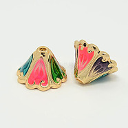 Imitation Indonesia Style Golden Plated Alloy Enamel Flower Bead Caps, Colorful, 16x10mm, Hole: 2mm(ENAM-J189-01G)