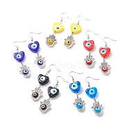 Lampwork Evil Eye with Hamsa Hand Dangle Earrings, Alloy Jewelry for Women, Mixed Color, 61mm, Pin: 0.7mm(EJEW-JE05008)