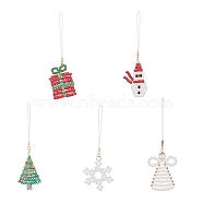 Christmas Glass Seed Beaded Pendant Decorations, Braided Nylon Thread Hanging Ornaments, Mixed Shapes, 110~128mm, 5pcs/set(HJEW-TA00013)