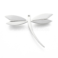 304 Stainless Steel Big Pendants, with Rhinestone, Dragonfly, Stainless Steel Color, 55x42x2mm, Hole: 5mm(X-STAS-D442-17C)