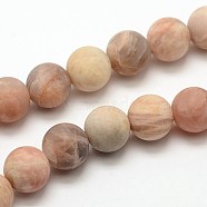 Natural Sunstone Frosted Round Bead Strands, 6mm, Hole: 1mm, about 65pcs/strand, 15.0 inch(G-O039-07-6mm)