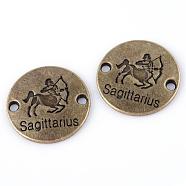 Tibetan Style Alloy Links connectors, Flat Round with Constellation/Zodiac Sign, Cadmium Free & Lead Free, Sagittarius, 23x2mm, Hole: 2mm, about 240pcs/1000g(TIBE-R312-AB04-LF)