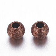 Red Copper Color Brass Textured Round Beads, Nickel Free, Size: about 4mm in diameter, hole: 1mm(X-EC247-NFR)