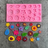 Food Grade Silicone Molds, Fondant Molds, Baking Molds, Chocolate, Candy, Biscuits, UV Resin & Epoxy Resin Jewelry Making, Flower & Leaf, Random Single Color or Random Mixed Color, 172x88.5x8mm, Inner Diameter: 17~36x9~26mm(DIY-I078-10)