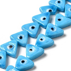 Evil Eye Handmade Lampwork Beads Strands, Triangle, Light Sky Blue, 10~12x13~13.5x3.5~4mm, Hole: 1.2mm, about 36pcs/strand, 16.42 inch(41.7cm)(LAMP-G154-05E)