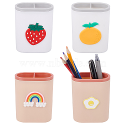 4Pcs 4 Style PP Multi-function Pen Holders, Make-up Brush Holders, Oval with Fruit/Egg/Rainbow Pattern, Mixed Patterns, 83x49x102mm, Inner Diameter: 36x39mm, 1pc/style(OFST-CP0001-02)