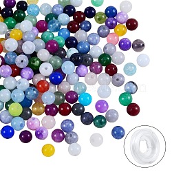 DIY Jewelry Bracelet Making Kits, 200Pcs 6mm Dyed Round Natural White Jade Beads and Flat Elastic Thread, Colorful, 6mm, Hole: 1mm, 200pcs/box(DIY-SZ0003-68N)