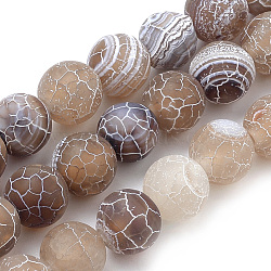 Natural Weathered Agate Beads Strands, Frosted, Dyed, Round, Camel, 8mm, Hole: 1mm, about 47pcs/strand, 15.7 inch(G-S259-05G-8mm)
