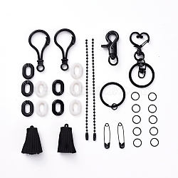 DIY Keychain Making, with Spray Painted Brass Split Key Rings, Brass Swivel Clasps, Iron Heart Key Clasps, Eco-Friendly Iron Ball Chains with Connectors and Acrylic Linking Rings, Black, 31pcs/set(DIY-X0293-69B)