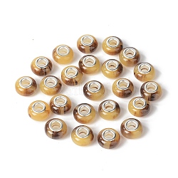 Rondelle Resin European Beads, Large Hole Beads, Imitation Stones, with Silver Tone Brass Double Cores, Saddle Brown, 13.5x8mm, Hole: 5mm(RPDL-A001-02-06)