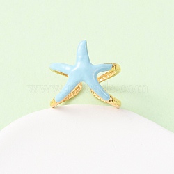 Adjustable 304 Stainless Steel Cuff Rings for Women, with Enamel, Starfish, Ion Plating(IP), Lead Free & Cadmium Free & Nickel Free, Real 18K Gold Plated, 19mm(RJEW-F200-01G)