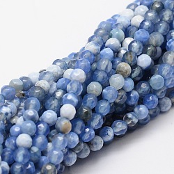 Faceted Natural Agate Round Beads Strands, Dyed, Cornflower Blue, 4mm, Hole: 1mm, about 92pcs/strand, 15.3 inch(X-G-E318B-4mm-02)