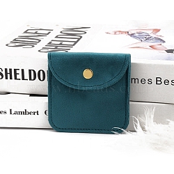 Square Velvet Jewelry Storage Bags, Jewelry Packaging Pouches with Snap Button, Teal, 8x8cm(PW-WG38189-04)