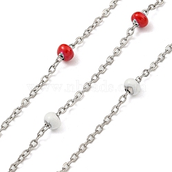 304 Stainless Steel Enamel Link Chains, Soldered, with Spool, Flat Round, Red, 2x1.5x0.5mm(AJEW-Z028-09P-08)