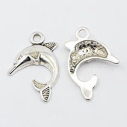 Alloy Pendants, Dolphin, Lead Free & Cadmium Free & Nickel Free, Antique Silver Color, 24x21x4mm, Hole: 3mm(X-EA9708Y-NF)
