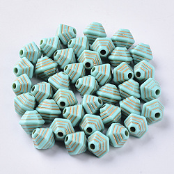 Acrylic Beads, Metal Enlaced, Plating Acrylic Beads, Golden Metal Enlaced, Bicone, Dark Turquoise, 10x11x9.5mm, Hole: 2mm(X-OACR-S029-113)