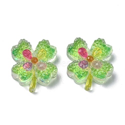 Transparent Epoxy Resin Decoden Cabochons, with Paillettes, Four Leaf Clover, Lime Green, 22x19x7mm(CRES-I030-09A)