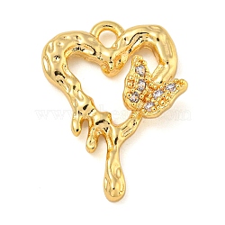 Brass with Clear Cubic Zirconia Pendants, Heart, Real 18K Gold Plated, 20x15x4mm, Hole: 1.8mm(KK-G508-01A-G)