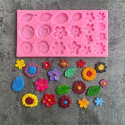Food Grade Silicone Molds, Fondant Molds, Baking Molds, Chocolate, Candy, Biscuits, UV Resin & Epoxy Resin Jewelry Making, Flower & Leaf, Random Single Color or Random Mixed Color, 172x88.5x8mm, Inner Diameter: 17~36x9~26mm(DIY-I078-10)