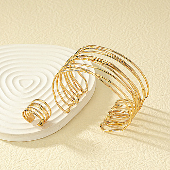 Alloy Multilayer Cuff Bangles & Cuff Rings Sets, Golden, Inner Diameter: 70mm