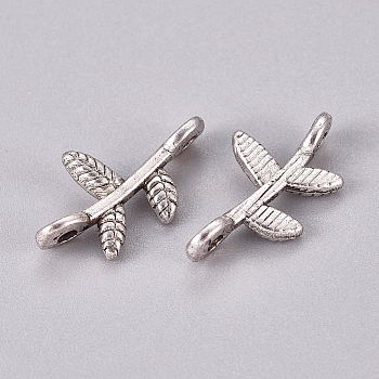 Tibetan Style Links connectors, Lead Free, Nickel Free and Cadmium Free, Leaf, Antique Silver, 17x9.5x3mm, Hole: 1mm, about 2010pcs/kg