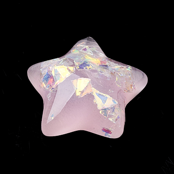 Resin Cabochons, with Shell Chip, Star, Pink, 15x16x6mm