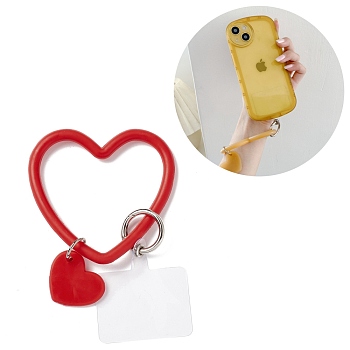 Silicone Heart Loop Phone Lanyard, Wrist Lanyard Strap with Plastic & Alloy Keychain Holder, Red, 18.2cm