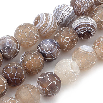 Natural Weathered Agate Beads Strands, Frosted, Dyed, Round, Camel, 8mm, Hole: 1mm, about 47pcs/strand, 15.7 inch