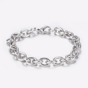 304 Stainless Steel Cable Chain Bracelets, with Lobster Claw Clasps, Stainless Steel Color, 7-7/8 inch(200mm), 8x2mm