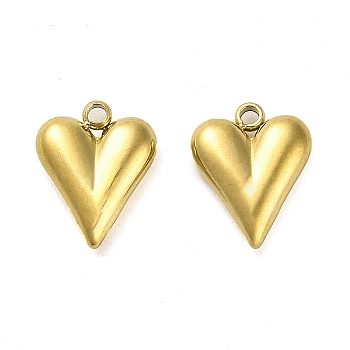 304 Stainless Steel Pendants, Heart Charm, Real 14K Gold Plated, 12x9.5x3mm, Hole: 1.4mm