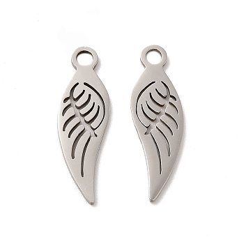 201 Stainless Steel Pendants, Wing Charm, Stainless Steel Color, 22x7x1mm, Hole: 2mm
