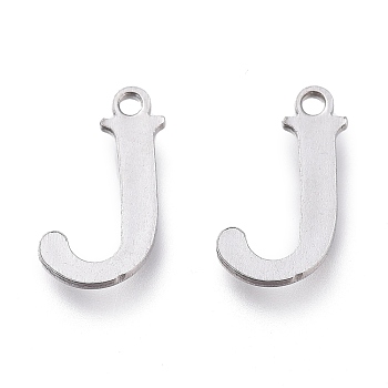 304 Stainless Steel Charms, Laser Cut, Alphabet, Stainless Steel Color, Letter.J, 12x6.5x0.8mm, Hole: 1mm