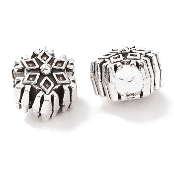 Tibetan Style Alloy European Beads, Large Hole Beads, Christmas Snowflake, Antique Silver, 12x10.5x9.5mm, Hole: 4.4mm, about 469pcs/1000g