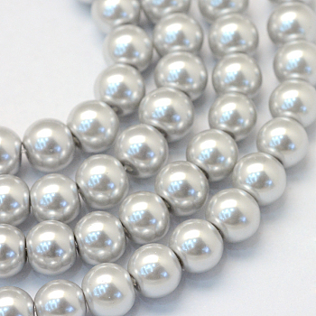 Baking Painted Pearlized Glass Pearl Round Bead Strands, Light Grey, 12mm, Hole: 1.5mm, about 68~70pcs/strand, 31.4 inch