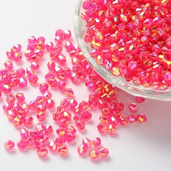 Bicone AB Color Plated Eco-Friendly Transparent Acrylic Beads, Deep Pink, 6x6mm, Hole: 1mm, about 6250pcs/500g