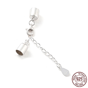 925 Sterling Silver Curb Chain Extender, End Chains with Lobster Claw Clasps and Cord Ends, Teardrop Chain Tabs, with S925 Stamp, Silver, 28mm