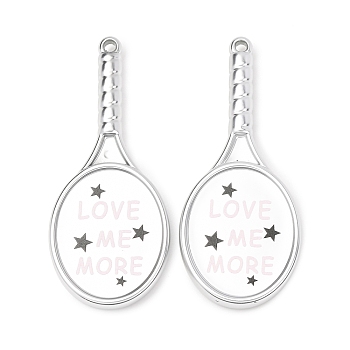 Opaque Printed Acrylic Big Pendants, Tennis Racket with Word Charms, Silver, 74.5x32.5x7mm, Hole: 2.5mm