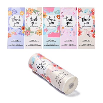 Thank You for Your Purchase Label Stickers Rolls, Rectangular Stickers for Small Business, Flower Pattern, 10.5x3.4cm