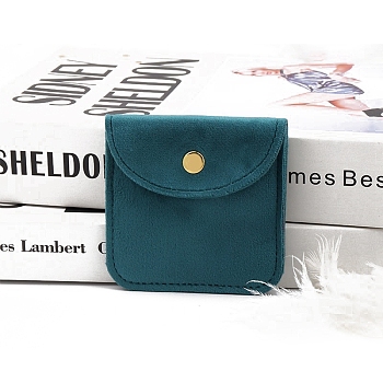 Square Velvet Jewelry Storage Bags, Jewelry Packaging Pouches with Snap Button, Teal, 8x8cm