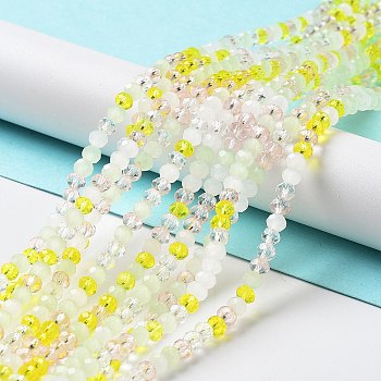 Glass Beads Strands, Faceted, Rondelle, Champagne Yellow, 4x3mm, Hole: 0.4mm, about 123~127pcs/strand, 15.75~16.5 inch(40~42cm)