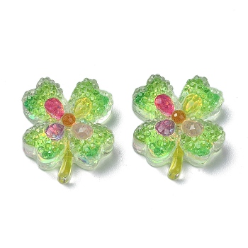 Transparent Epoxy Resin Decoden Cabochons, with Paillettes, Four Leaf Clover, Lime Green, 22x19x7mm