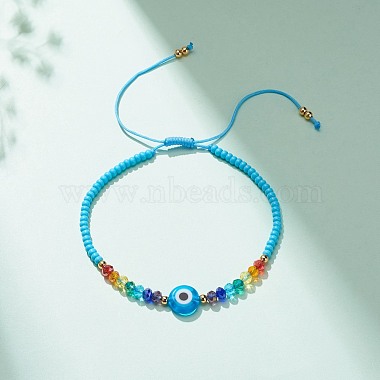 Lampwork Evil Eye & Glass Beaded Bracelet(BJEW-JB08367-07)-2