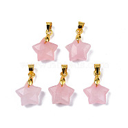 Natural Rose Quartz Charms, with Golden Plated Brass Findings, Faceted Star, Star: 12x12.5x5.5mm, Hole: 3.5x4mm(X-G-N326-142-09)