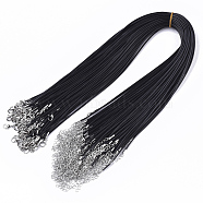 Waxed Cotton Cord Necklace Making, with Alloy Lobster Claw Clasps and Iron End Chains, Platinum, Black, 17.4 inch(44cm), 1.5mm(X-MAK-S032-1.5mm-B01)