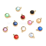 304 Stainless Steel Charms, with Acrylic Rhinestone, Birthstone Charms, Faceted, Flat Round, Golden, Mixed Color, 10x8x4mm, Hole: 1.3mm(STAS-I165-04B-G)