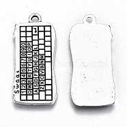 Tibetan Style Alloy Pendants, Lead Free & Cadmium Free, Keyboard Shape, Antique Silver, 30x13x1mm, Hole: 1.8mm, about 233pcs/500g(TIBE-S323-042AS-RS)