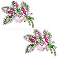 4Pcs Rhinestone Flower Brooch Pin, Antique Silver Alloy Badge for Backpack Clothes, Colorful, 86x68x13mm(JEWB-HY0001-07)